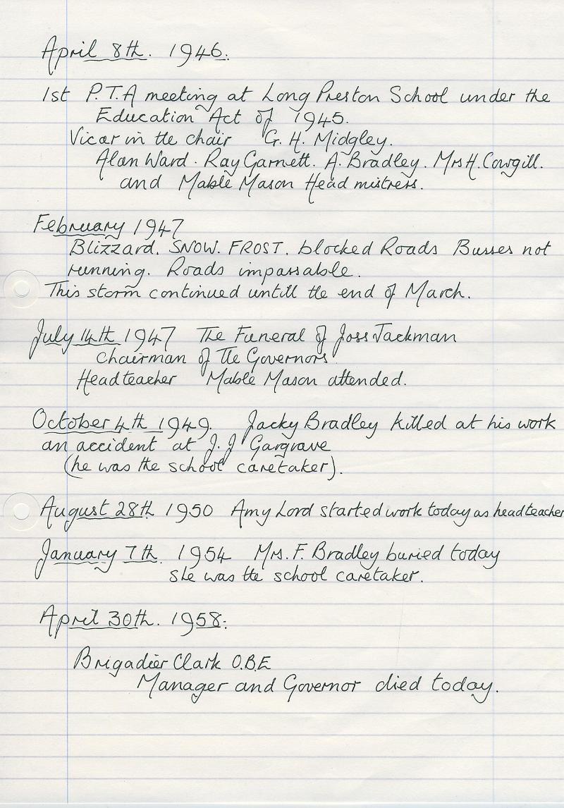 Log Book 1946-58.JPG - Extracts from Long Preston Endowed School Log Book 1946-58